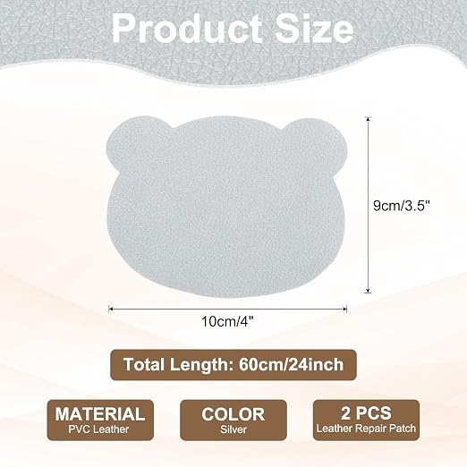 PATIKIL Leather Repair Patch, 2 Pcs 4 x 3.5 Inch Self-Adhesive Vinyl Patch Furniture Tape Repair Kit for Sofas Couches Stools Chairs Cabinets Bags, Silver