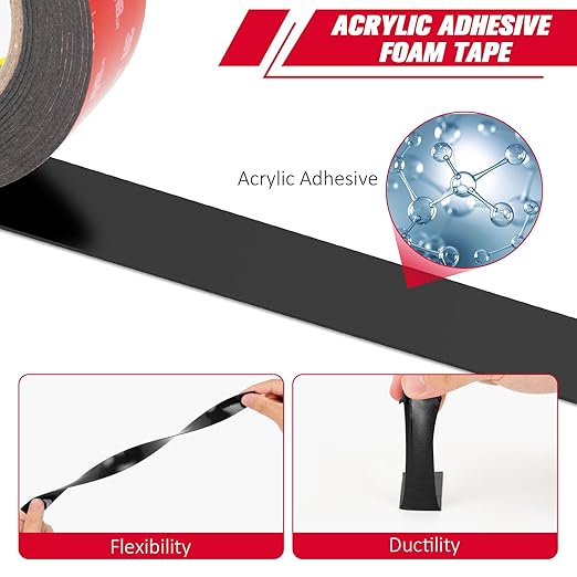 3M Double Sided Tape Heavy Duty 2" x 15.4 Ft, Mounting Tape, 0.025in Thick Black 5925 Foam Tape Strong Adhesive for Car Décor Home Office Logos
