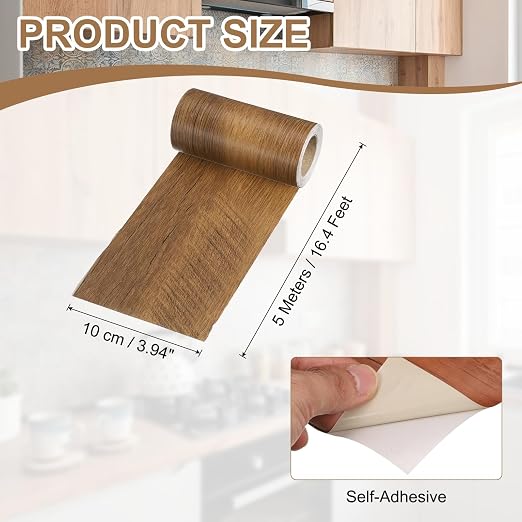 uxcell Wood Tape, 4 Inch x 16ft Self-Adhesive Wood Grain Repair Tape Patch with Plastic Scraper for Baseboards, Doors, Windows, Floor Repair and Furniture Renovation, Brown