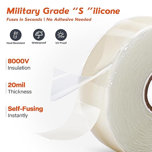 Self-Fusing Silicone Tape 1″ × 36′ × 20 mil – Clear Rubber Repair Tape – Waterproof, Heat-Resistant, Insulating, Chemical-Resistant, No-Residue, Ideal for Sealing, Automotive, Electrical & Outdoor Use