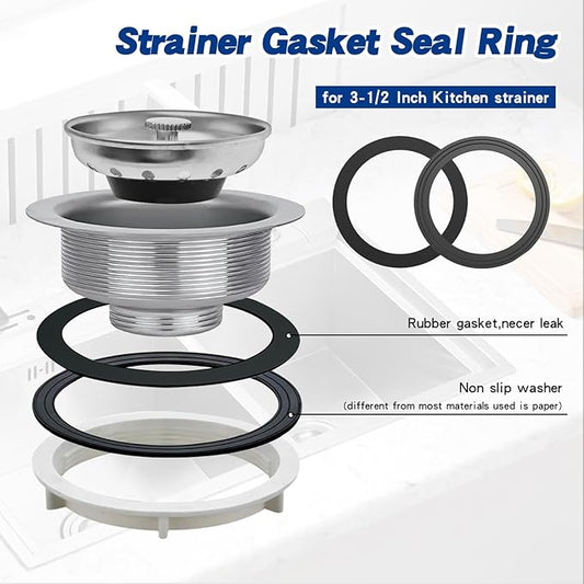 RQYEKDO 2PC Kitchen Sink Strainer Seal Rings,Fits Standard 3-1/2 inch Sink Drains,Garbage Disposal Rubber Seal Kit for InSinkErator 80032 Compatible Models (2Pack)