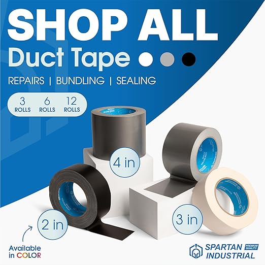 Spartan Industrial - 4" X 30 yd Silver Water-Resistant Tape - 6 Wide Duct Tape Rolls for Indoor and Outdoor Use - No Residue, 9 Mil