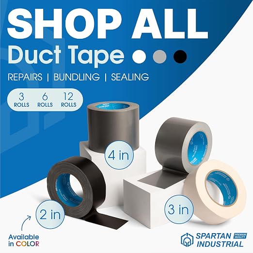 Spartan Industrial - 4" X 30 yd Water-Resistant Silver Duct Tape - 2 Heavy-Duty Tape Rolls for Professional, Home, and DIY Repairs - No Residue, 9 Mil