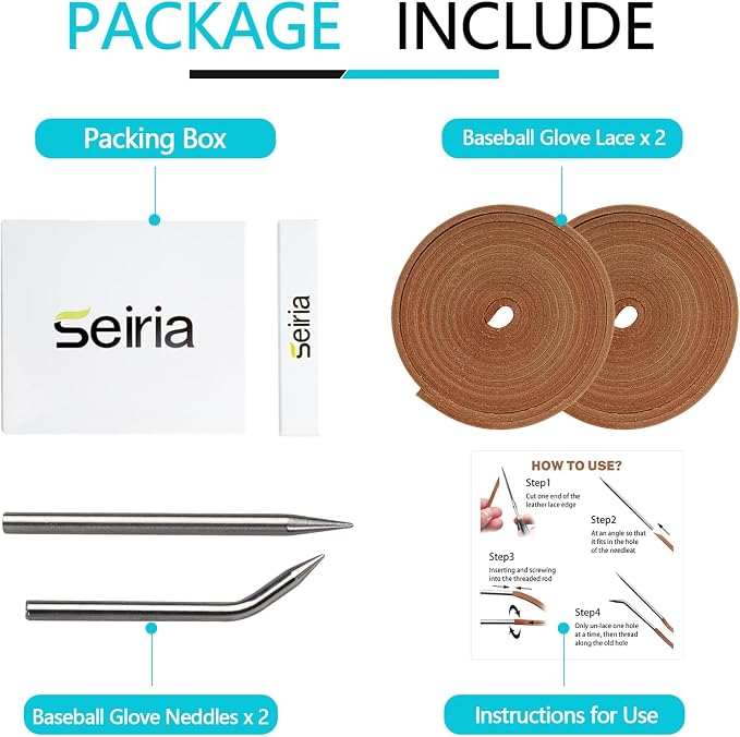 Baseball Glove Lace, Mitt Lace Repair Kit Softball 2 Leather Laces and 2 Lacing Needles for Catcher's Glove