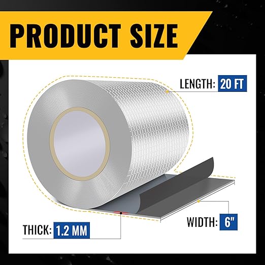 VIVIDA Aluminum Butyl Tape 6" × 20', Waterproof Aluminum Foil Butyl Sealing Tape for Outdoor Use, Corrosion Resistant, Repair for Metal Roof, RV, Windows, 1 Roll