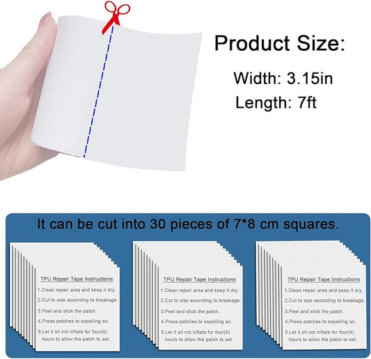 Air Mattress Patch Repair Kit Heavy Duty,3.15in x 7 ft Roll Waterproof TPU Pool Patch Repair Kit for Air Mattress,Pool Floats,Bounce House,Tent,Canvas,Canopys,Tubes Air Bed and Inflatable Toys