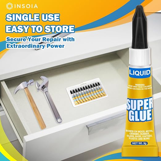 Super Glue Liquid Clear, 12 X 3g All Purpose Strong Adhesive Ca Glue Cyanoacrylate Quick Dry Instant Glue for Plastic, Metal, Ceramic, Shoe, Wood, Leather, Model, Rhinestone, Jewelry and DIY Crafts