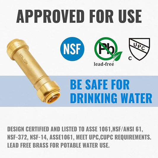 SUNGATOR 3/4 Inch Slip Coupling, Fatest Way for Emergency Repair and Leaks Fix, No Lead Brass Push-to-Connect Plumbing Fittings for PEX Pipe, Copper, CPVC, PE-RT, With 1 Disconnect Clip, Pack of 3