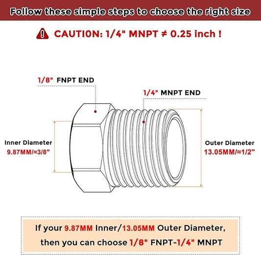 Pack of 1, 1/4" Male NPT to 1/8" FeMale NPT Solid 304 Stainless Steel Hex Bushing, Hose Fittings Adapter Reducer for Pipe Leak Repair, Bathroom Remodeling, Tool Extensions