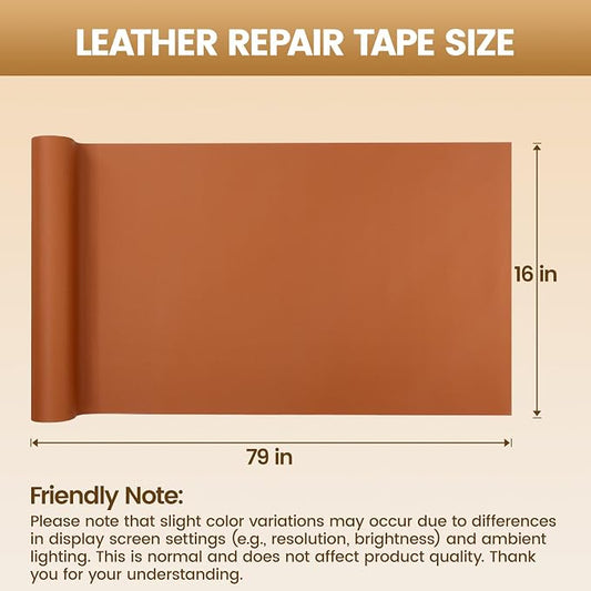 WALLAX Leather Repair Patch, 16 x 79 Inches Self Adhesive Leather Repair Tape for Furniture, Couch, Sofa, Car Seats, Office Chair, Car Interior, Upholstery, Vinyl Repair Kit (Beige)