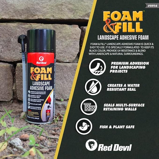 Red Devil 0916 Spray Foam & Fill Landscape Adhesive Foam, Gap Filler, 12 oz, Black, 1 Pack