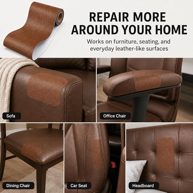 Self Adhesive Leather Repair Patch 24x54 Inch, Large Vinyl Repair Kit,Brown | Leather Tape for Furniture, Couch, Sofa, Car Seats. Waterproof, Strong Adhesion, Easy Cut Pleather Patch Waterproof Scratch