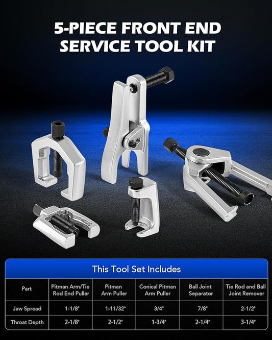Orion Motor Tech 5pc Ball Joint Separator, Pitman Arm Puller, Tie Rod End Tool Set for Front End Service, Splitter Removal Kit (BL06)