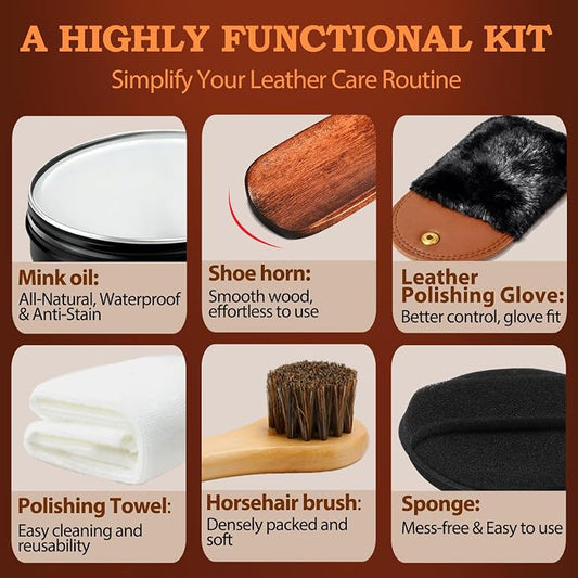 Feilove 4-in-1 Mink Oil Leather Conditioner and Cleaner 3.52 oz - Premium Waterproof Formula for Boots and Shoes