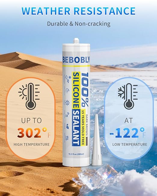 Silicone Caulk & Sealant Brown, 100% Waterproof Silicone Sealant, Shrink & Crack Proof, Silicone Caulking for Kitchen, Bathroom, RV, Interior & Exterior Use, 10.2 FL. OZ/300ML, 1 Pack