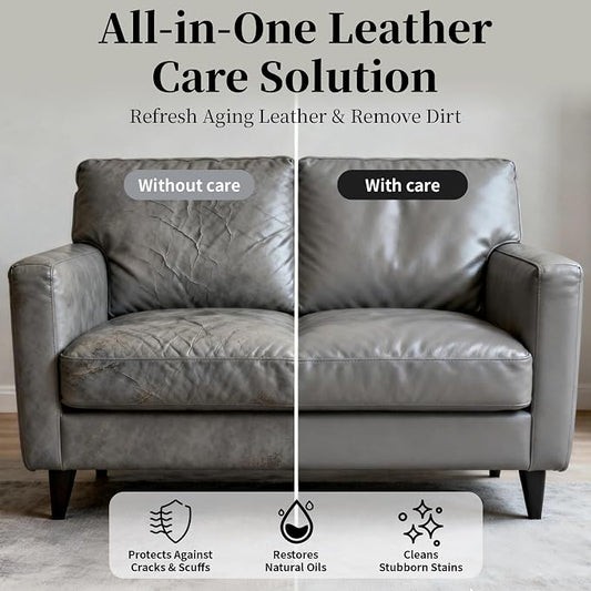 Leather Cleaner and Conditioner Kit – 2×16oz Leather Cleaner for Car Seats | Removes Dirt, Oils & Stains - pH-Balanced, Non-Greasy - Restores & Protects Sofas, Bags & More - With Microfiber Towel