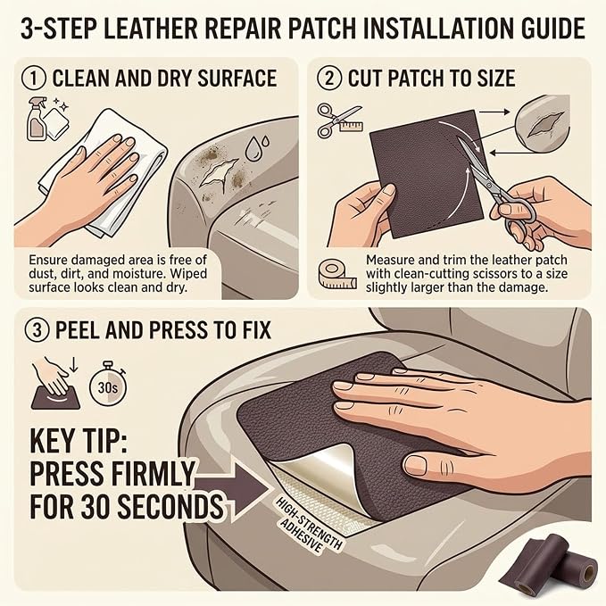 2PCS Leather Repair Patch Tape for Car Seats, Self Adhesive Leather Repair Patch Vinyl Repairs Kit, Waterproof PU Upholstery Tape for Furniture Couch Chair, Sofa Seat Repairs 4 x 8 Inch (Gray)
