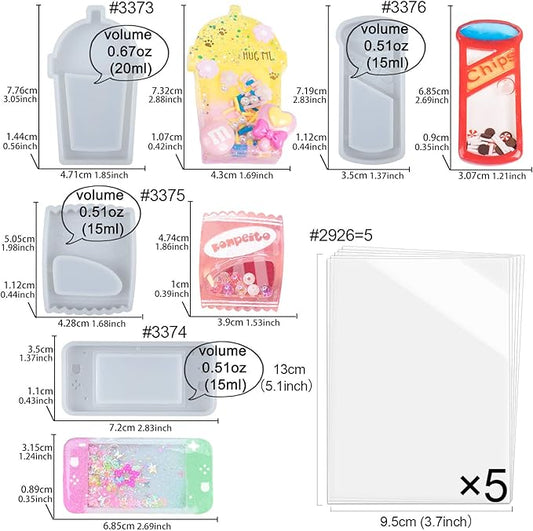 Resin Shaker Molds Set Charms Pendant Jewelry Making Supplies, Drinking Cup, Handheld Game, Chips, Candy 4 Silicone Trays with 5 Seal Films Larger 3inch