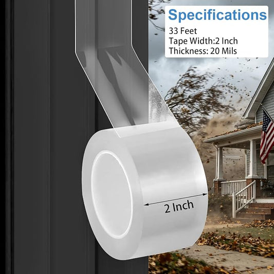 Window Sealing Tape 2 Inch x 33 FT – Transparent, Residue-Free & Weatherproof – Clear Draft Insulation Weather Stripping Caulk Tape for Window Glass, Door Gaps, AC Units – Windproof & Waterproof