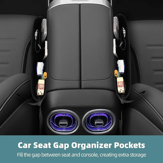 OMISTAR 2 PCS Car Seat Gap Organizers - PU Leather Car Console Side Pocket, Universal Car Seat Gap Filler Storage Box for Phone Keys Wallet Sunglasses, Car Interior Accessories Seat Catcher