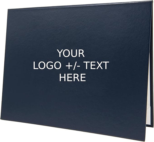 Navy Blue Faux Leather Document Cover 8.5x11 Letter Size | Tent-Style, Non-Padded with Metallic Foil Custom Printing | Professional Presentation for Awards, Diplomas and Certificates