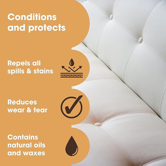 Furniture Clinic Leather Protection Cream | 2-in-1 Leather Conditioner & Waterproofing Protector for Furniture, Shoes, Car Seats & More | Prevent Stains While Nourishing | 8.5oz/ 250ml