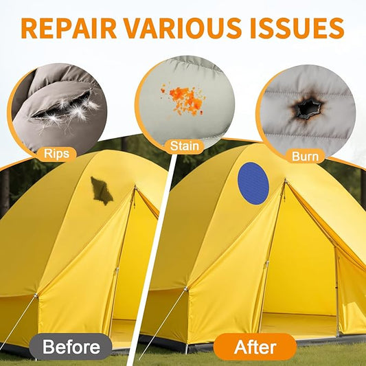 Waterproof Self-Adhesive Fabric Repair Tape - Tent Repair Kit,4pcs Nylon Fabric Patches for Jacket, Clothes, Puffer Down Jacket,Sleeping Bag, Outdoor Gear Tenacious Repairs Tape, RoyalBlue