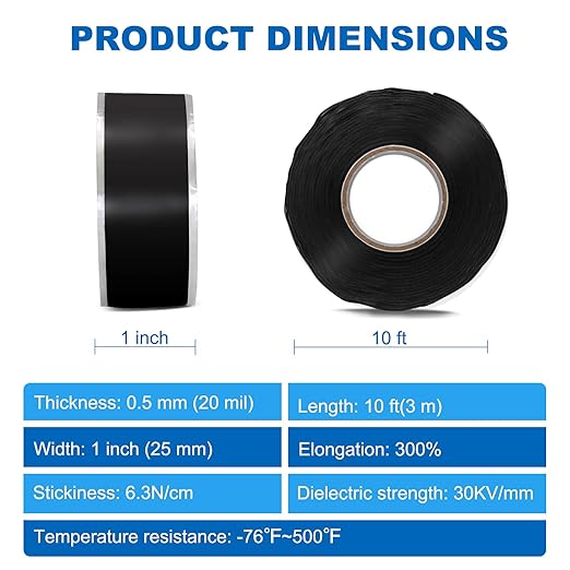 Self-Fusing Silicone Tape 1inx10', Hose Repair Tape, Heavy Duty Leak Proof Sealing Tape for Pipe & Plumbing Repairs, Wraping Electrical Wires,Tool Fixation,Dumbbells,More DIY Repairs (20 Mil)