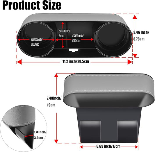 iokone Coin Side Pocket Console Side Pocket Leather Cover Car Cup Holder Auto Front Seat Organizer Cell Mobile Phone Holder (Slim-Gray)