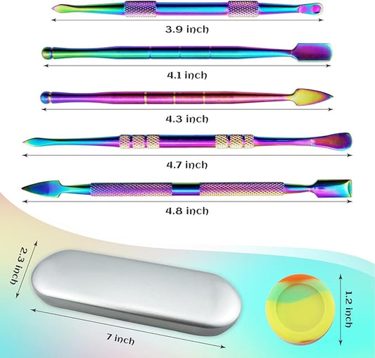 YETOOME 6 Pcs Wax Carving Tool Set with 5 ml Silicone Container and Portable Metal Case, Double-Ended Carving Tool Stainless Steel Wax Sculpting Tools for Wood, Wax, Clay, Pottery, Rainbow Color