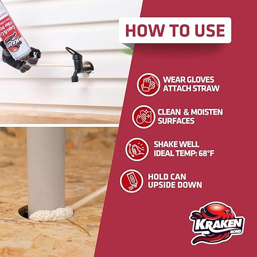 Kraken Bond Gaps & Cracks Expanding Foam Sealant - (24x12oz) High Expansion Polyurethane Spray Foam for Window & Door, Straw Use Waterproof High Yield Gap Filler - 24 Pack