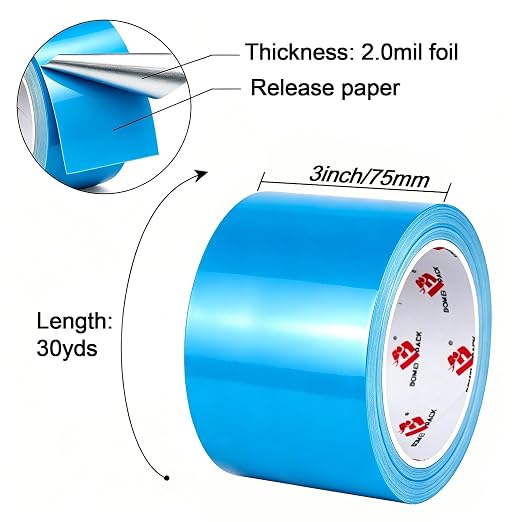 BOMEI PACK Aluminum Foil Tape,Heavy Duty Metal Foil Duct Tape (Blue, 3 Inch)