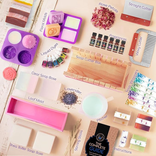 CraftZee Large 𝗣𝗥𝗘𝗠𝗜𝗨𝗠 Deluxe Soap Making Kit - All-in-One Soap Making Supplies with Soap Base, Soap Cutter Box, Silicone Loaf Molds, Fragrances & More - Homemade Melt & Pour DIY Craft Kits