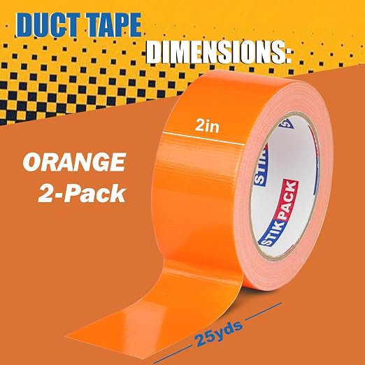 2 Rolls Orange Duct Tape, Heavy Duty Strong Industrial Colored Duct Tape 9mil x 2inch x 25yds Flexible, No Residue, Waterproof and Tear by Hand, Multi-Use for Indoor & Outdoor Repairs