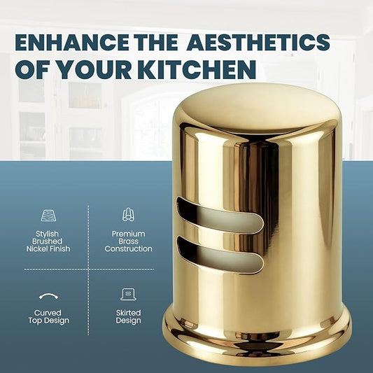 Dishwasher Air Gap Cover, Dishwasher Air Gap Cap for Kitchen Sink, Solid Brass Dishwasher Overflow Vent Cap Replacement Kit, Polished Brass