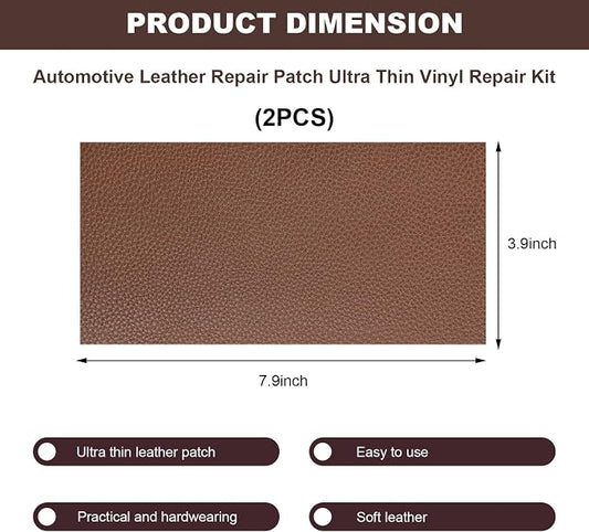 2 PCS Leather Repair Patch Tape, 4 x 8 Inch PU Vinyl Repair Patches for Car Upholstery Seat, Waterproof Self Adhesive Leather Tape Repair Kit for Furniture Couches Chairs (Light Coffee)