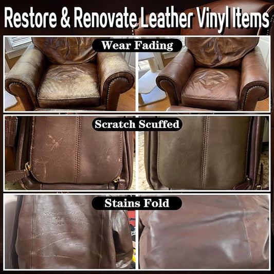 Leather Recoloring Balm Medium Brown Dye Vinyl Car Interior Boat Seat Paint Crafts Furniture Couch Recliner Chair Boot Jacket Shoe Bag Purse Belt Color Restorer Fading Stain Scratch Remover Repair