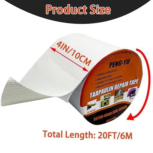 Heavy Duty Awning Repair Tape, Waterproof Strong Adhesive Patch, Instant Fix Tape for Tent, Boat Covers, Tarp, Sail, Canopy, Canvas, Tarpaulin, 4INX20FT, White