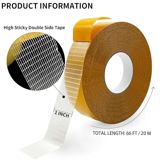 Birllaid Fabric Tape Multifunctional Double Sided Tape,Clear Tape for Clothes,Double Stick Carpet Tape Heavy Duty 1inchx66FT 20m High Stickness Strong 2 Sided Tape