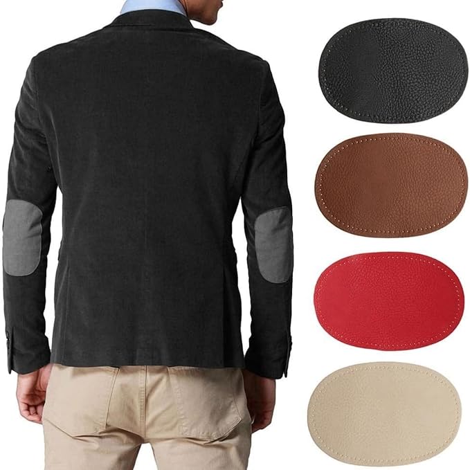BeeSpring 2 Pieces Pu Leather Patch Sew on Patches Repir Elbow Knee for Clothes Clothing Accessories - Rice White