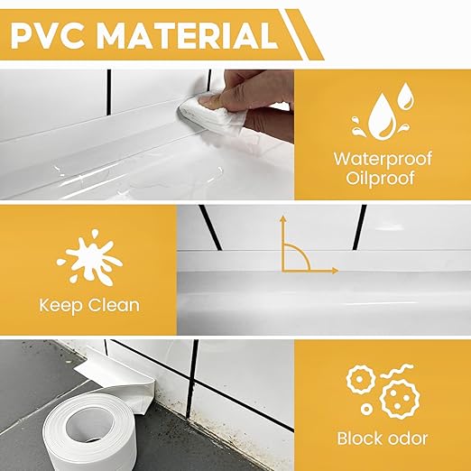 Caulk Tape, Waterproof Self Adhesive Caulk Strip, 1 Roll 1.5" x 10.5Ft Sealant Tape for Toilet Base, Bathtub, Kitchen Sink and Wall Edge, with Sealing Tool