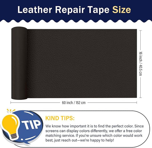 Zenyao Leather Repair Patch Tape - Self Adhesive Leather Repair Kit for Car Seat Furniture, Heavy Duty Vinyl Repair Patch for Couch Sofa, Waterproof Fix for Tears, 16x60 Inch Roll, Dark Brown