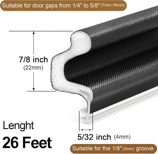 Door Weather Stripping, Kerf Weather Stripping for Doors with Groove,Weather Stripping Door Seal for Large Gap and Easy Installation(26, Black)