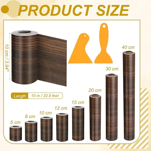 PATIKIL Wood Grain Repair Tape, 4" x 33' Self Adhesive Realistic Wood Tape with Scraper Durable Repair Patch for Furniture Floor Window Door Table DIY Home Decor, Jet Black Wood Grain