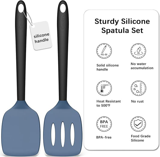 Coukre 2 Pack Silicone Spatula Set, High Heat Resistant, BPA Free Kitchen Spatula, Solid & Slotted Turner for Non-Stick Pans, Sautéing, and Flipping (2, NavyBlue)