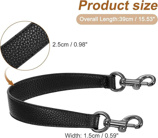 uxcell 14.17 Inch PU Leather Short Bag Strap with Clasp, Purse Handles Handbags Replacement Straps for Clutch Bag Underarm Bags, Black, Grey Buckle
