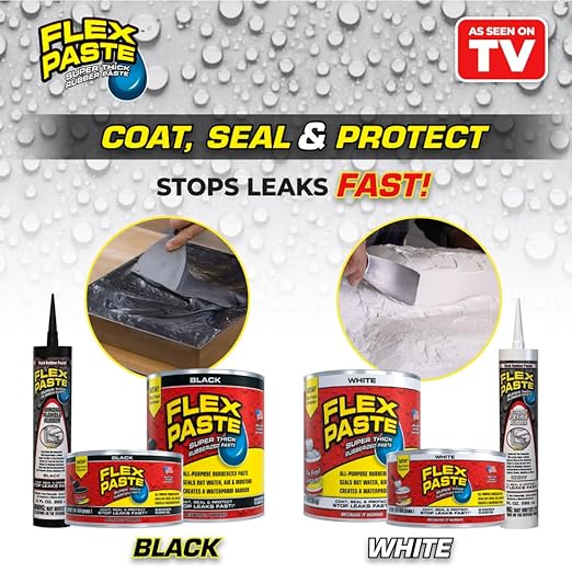Flex Paste, Waterproof Paintable Putty, Spackle Sealant, Fill Gaps Cracks Holes - Block Out Water and Air - UV Resistant - Walls, Drywall, EPDM, Concrete, Roof, RV Repairs, White, Cartridge