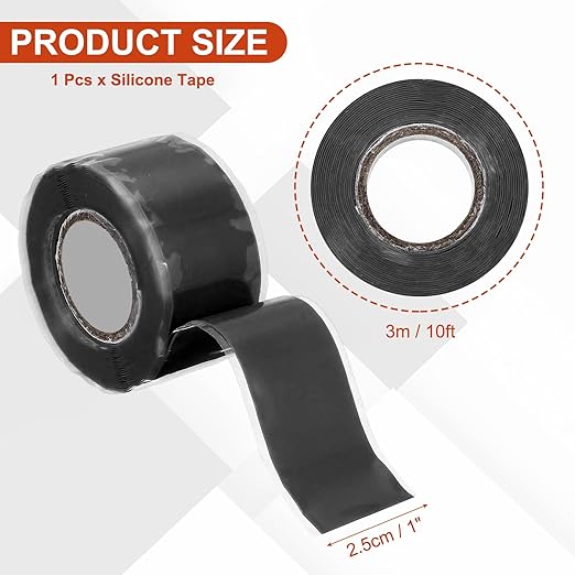 uxcell Self Fusing Silicone Tape, 1" x 10ft Waterproof Water Leak Sealing Tape for Plumbing Pipe Hose Repair Handles, Black