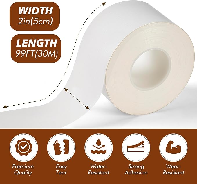 RECAPS 2IN X 99FT Window Sealing Tape, White Window AC Insulation Sealing Film Tape, Waterproof Weather Sealing Tape for Windows to Keep Cold Air,Dust,Rain Out,Easy to Remove Without Residue