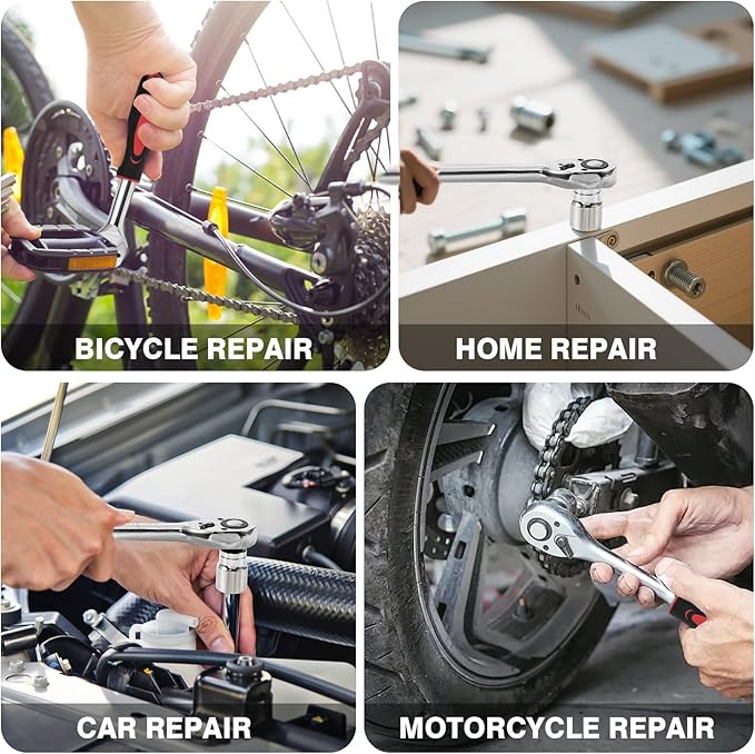 46PCS Socket Ratchet Wrench Set, 1/4 Inch Drive Small Tool Set with Screwdriver Bit Sockets Extension Bar and Storage Case, Metric Socket Set for Car Repair and Home Use